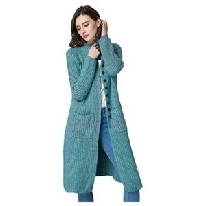 KUBITU Women's Casual Button Front Long Sleeved Chunky Knit Sweater XL